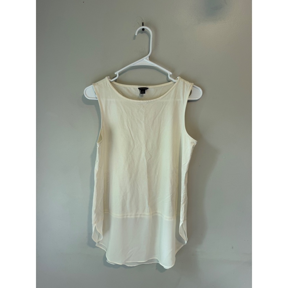 Ann Taylor Cream‎ Mixed Media Sleeveless Shell Top Chiffon Hem 489653 Small